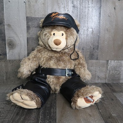 2003 Harley Davidson Teddy Bear Faux Leather Hat & Chaps Vintage Plush Biker