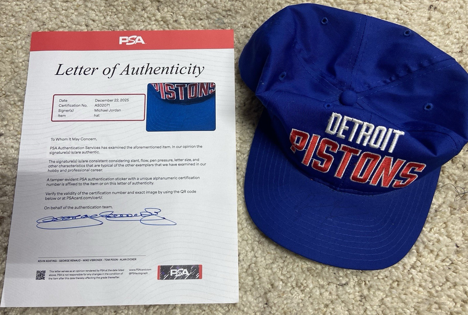 Michael Jordan Signed Autograph Auto Pistons Bad Boys Starter Hat PSA/DNA LOA