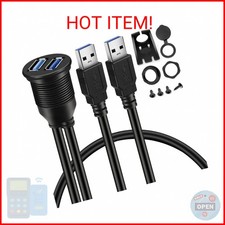 BATIGE 2 Ports Dual USB 3.0 Male to USB 3.0 Female AUX Flush Mount Car Mount Ext