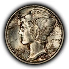 1942 10c Silver Mercury Dime - Colorful Pattern Toning - BU - SKU-Z6435
