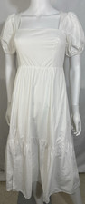ASTR the Label White Poplin Puff Sleeve Tiered Midi Dress Size XS