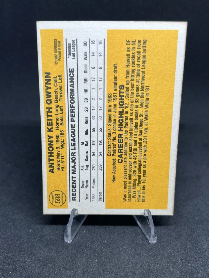 Тони Гвинн 1983 Donruss #598 дебютант San Diego Padres HOF RC - Изображение 2 из 2