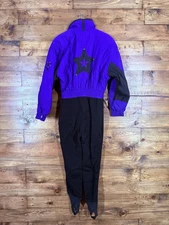 VINTAGE Tyrolia Snow Suit Womens Sz 12 Black Purple Insulated Retro Ski 90s