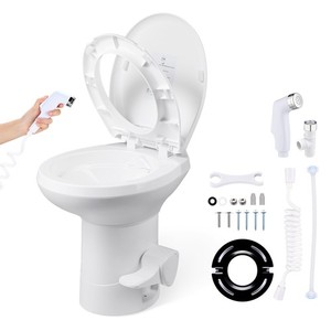 AplusChoice 20" RV Toilet Gravity Flush Elongated w/ Bidet Spray Trailer Caravan