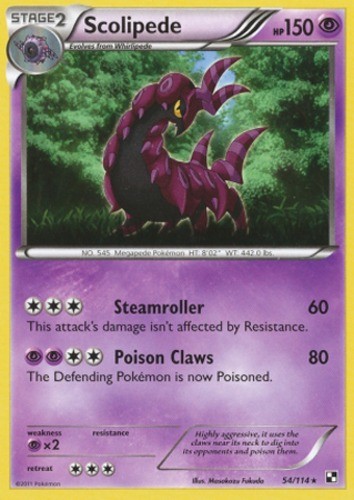 Scolipede - 54/114 - Rare (Mp) Black and White - Psychic Pokémon