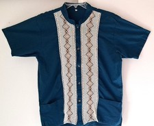 Guayabera Teal Blue Cotton Short Sleeve Mexican Shirt Button Front Men's Large