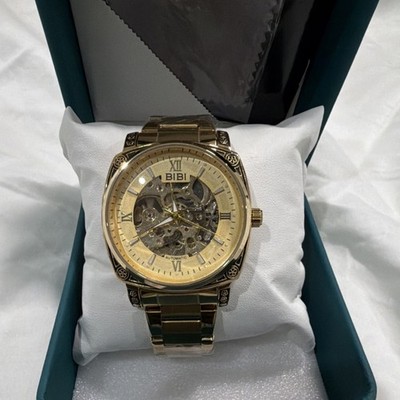 41.5mm Automatic Skeleton Watch With Dial Gold Tone Stainless Steal Bracelet