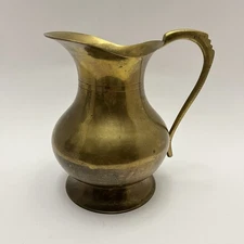 Vintage Brass Pitcher With Handle Patina Made In India Jug Vase Boho Gold Tone