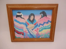 Framed Native American Indian Women Blankets Pottery 12"x10" Print Painting Art