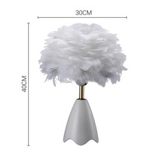 Fluffy White Feather Bedside Table Lamp Lampshade Desk Lamp Nigh Light LED Bulb