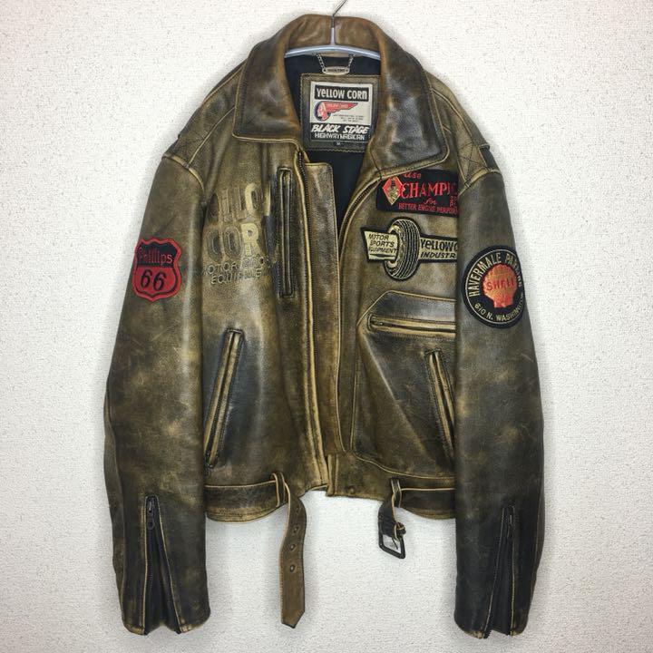 Vintage Yellow Corn Riders Leather Jacket Free Size Ocher
