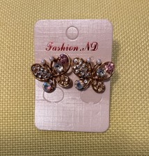 FASHION ND Womens Girls Crystal CZ Pearls Gemstone Butterfly Earrings