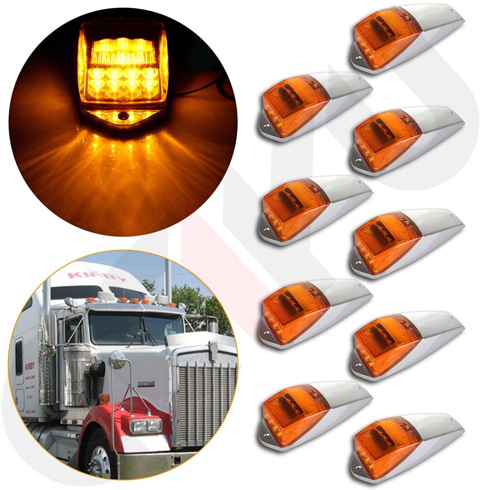 5x 17-LED Amber/Clear Cab Marker Lights For Peterbilt Kenworth Freightliner Trucks