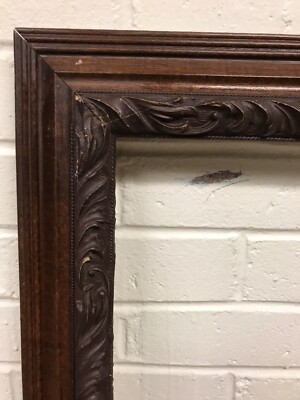 ANTIQUE VTG DARK WOOD ORNATE OPEN FRAME 29” X 25” OPENING 25 3/8 X