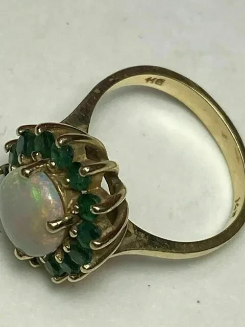 Oval Cut Opal & Green Emerald 3Ct Women's Engagement Ring 14K Yellow Gold Finish - Image 3 of 4