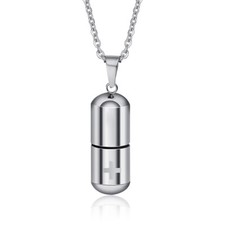 Silver Women Men Pendant Necklace Perfume Bottle Medical Pill Capsule Container