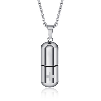 Silver Women Men Pendant Necklace Perfume Bottle Medical Pill