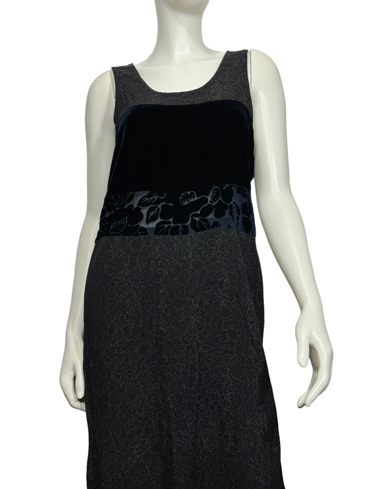 OFF WHITE Maxi Abito Limone Santa Monica Velluto Blu Medio Lungo Grigio Rayon Seta Patchwork