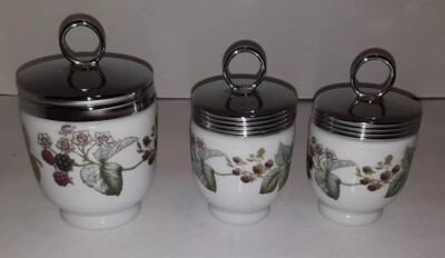 3 Royal Worcester Black Raspberry Blackberry Egg Coddlers: 1 Large & 2 Small Set