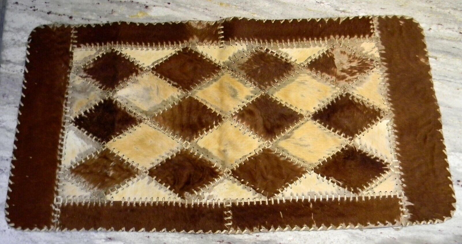 Vintage Western Patchwork Cowhide Hand Stitched Leather Rug 24" X 46"