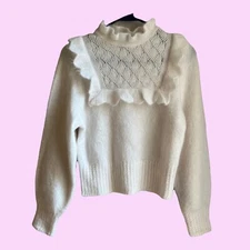 & Other Stories White Angora Wool Lace Collar Knit Sweater Womens Size XS