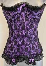 Frederick  s Of Hollywood Purple  Black Underwired Bustier Corset 1/2 Cup Bra 32