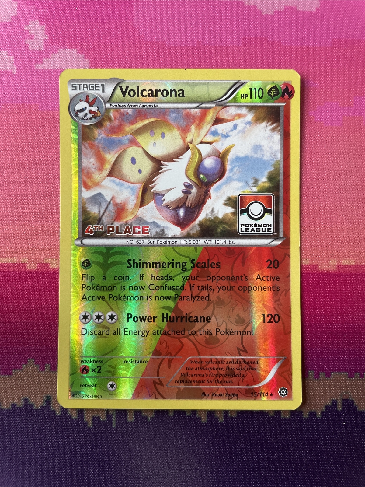 Pokemon Card Volcarona Steam Siege Pokemon League 4th Place 15/114 Near Mint