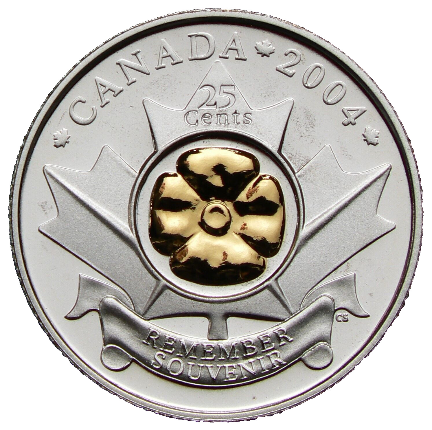2004 Poppy Canada 25 Cents Silver Proof Gold Plating #19989