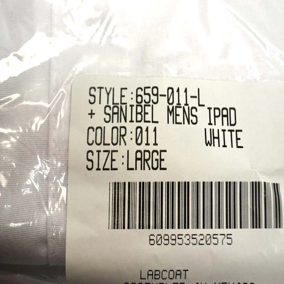 (5) NUEVO Sanibel Exfoliantes 659-011-L Para Hombre Cortos Blancos Abrigos de Laboratorio (L) Bolsillo para Tableta Foto 2 de 3