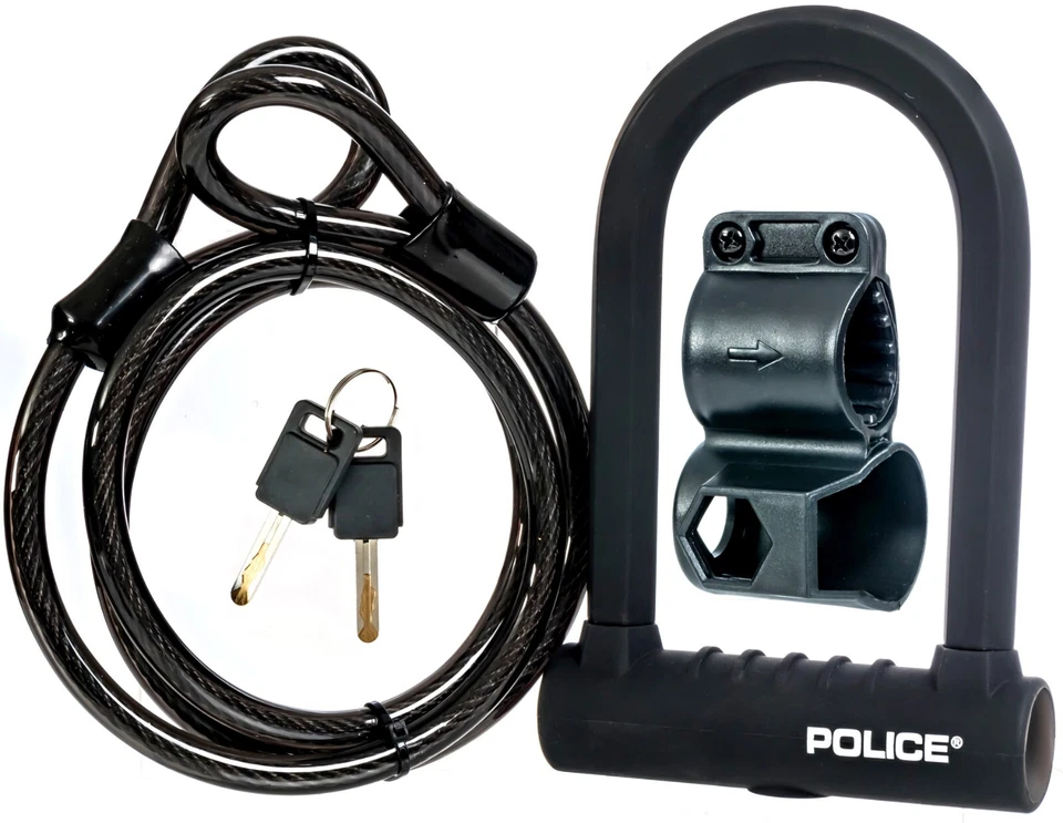 POLICE Bike U Lock With Cable Heavy Duty Bike Lock Scooter Lock with Keys  - Image 2 of 4