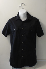 PD C Stretch "Black  Blue" Button Up Stretchy Short Sleeve Shirt Slim Fit, M 