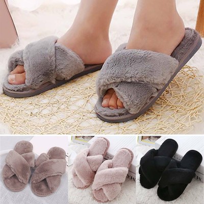 fur crossover slippers