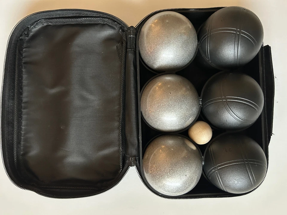 6 ball 73mm Metal Boules or Petanque set with 3 sand grey and 3 black balls - Image 1 of 1