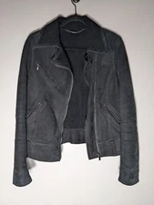 Gallotti Shearling Jacket Women's Moto Leather Coat Luxury Italy Black Zip IT42