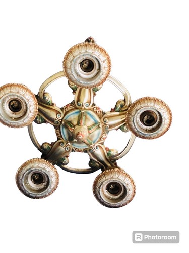 Lámpara de techo antigua era Art Deco RARE ACERTIJO AÑOS 20 ARAÑA EE. UU. - Imagen 2 de 24