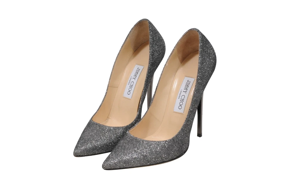 Jimmy Choo  Romy Pumps Size US8 38 Grey Silver Glitter 120mm Pointed Toe Heels - Image 3 of 4