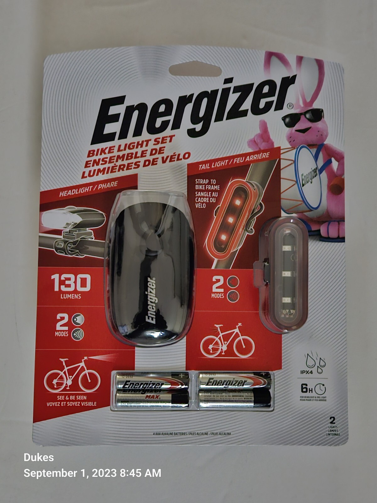 Energizer Bike Light Set Headlight & Tail Light 130 Lumens w/ 2 modes