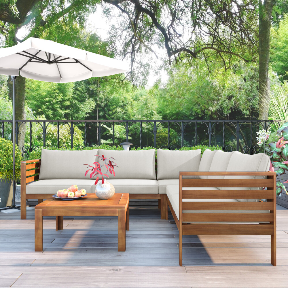 Wood Structure Outdoor Sofa Set with Water-resistant & Strong Metal Accessories