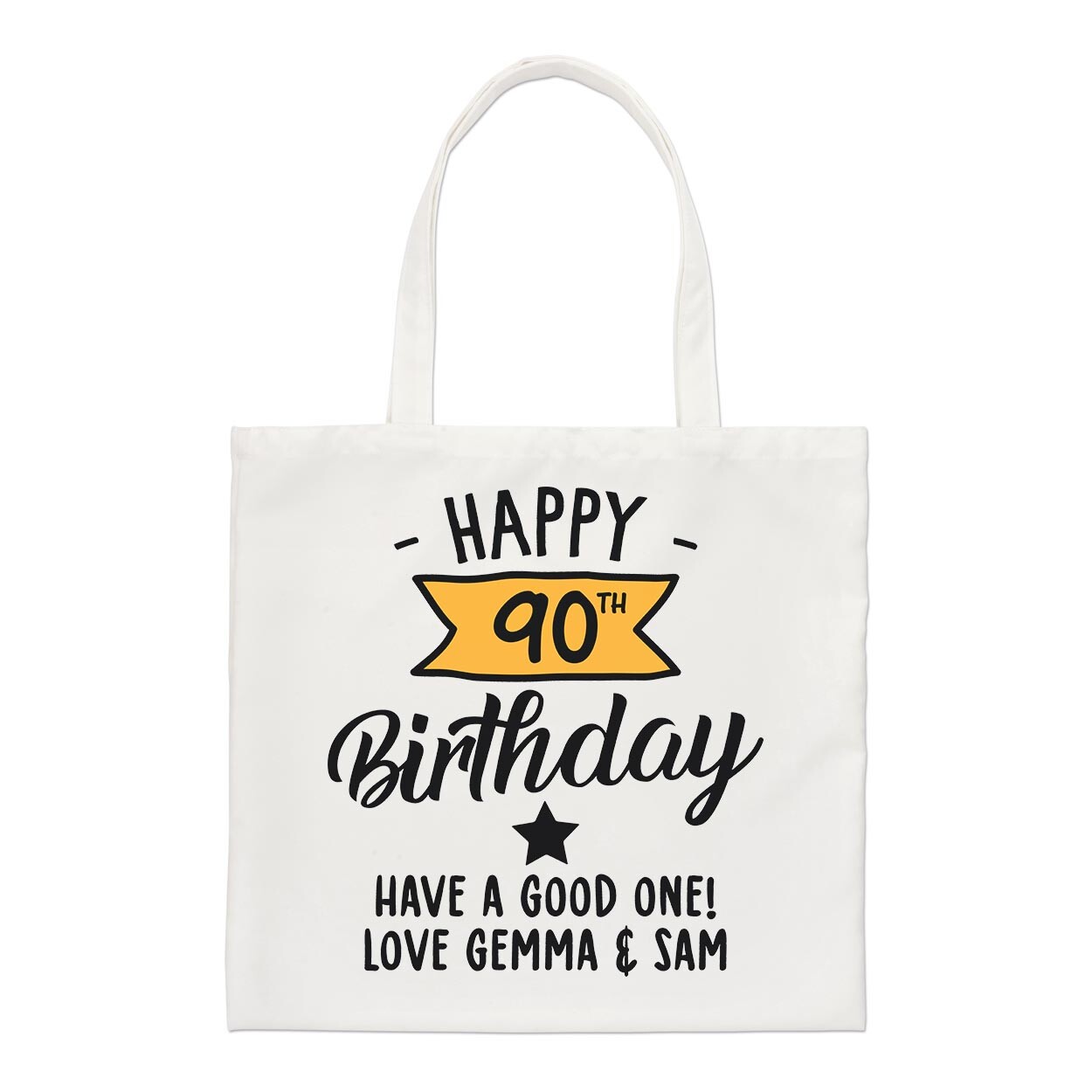 Personalised Happy 90th Birthday Y Banner Regular Tote Bag Nan Grandad Shopper