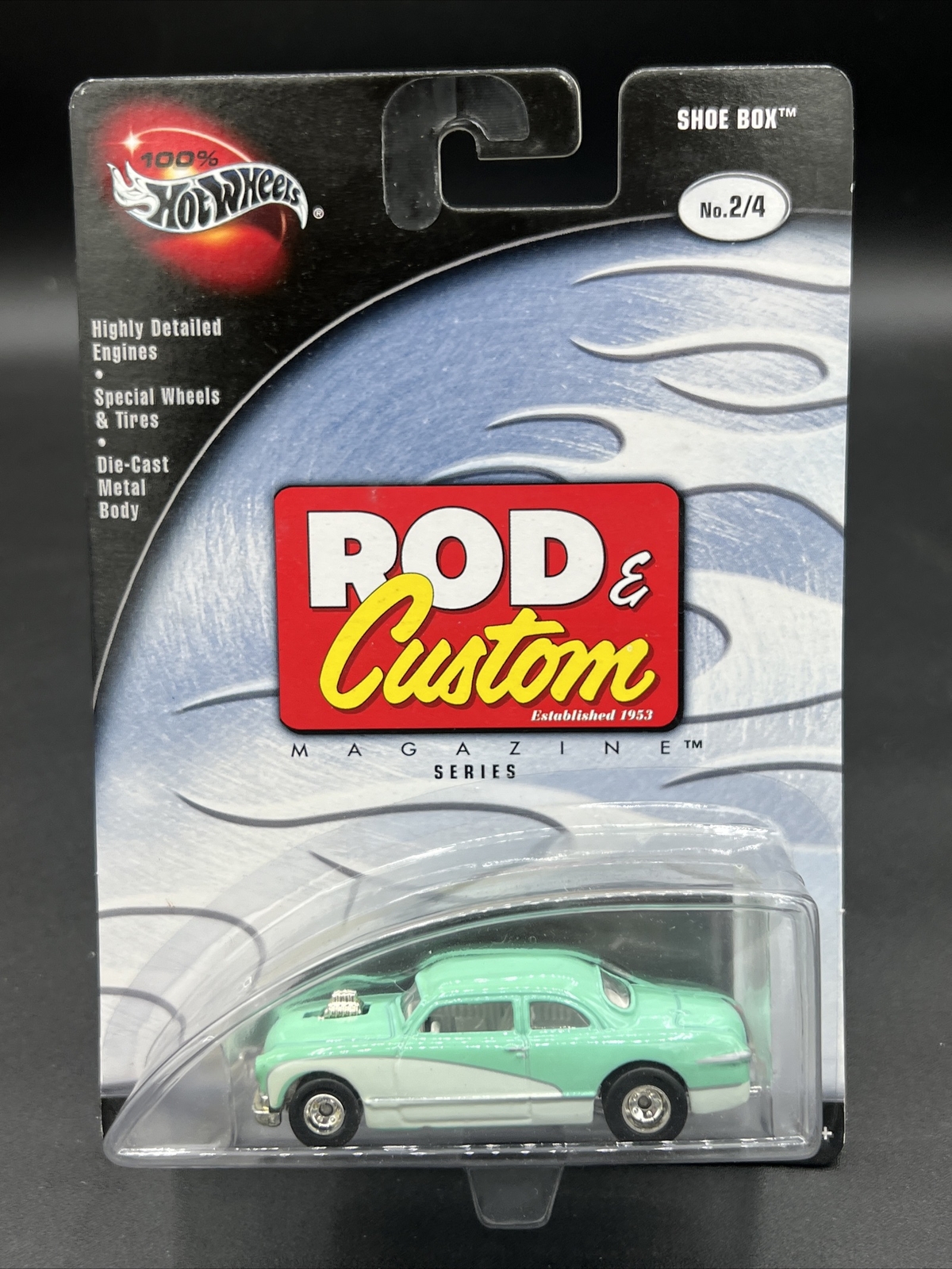 2002 hot wheels TEAL SHOE BOX 2/4 Rod & Custom Magazine Series REAL RIDERS