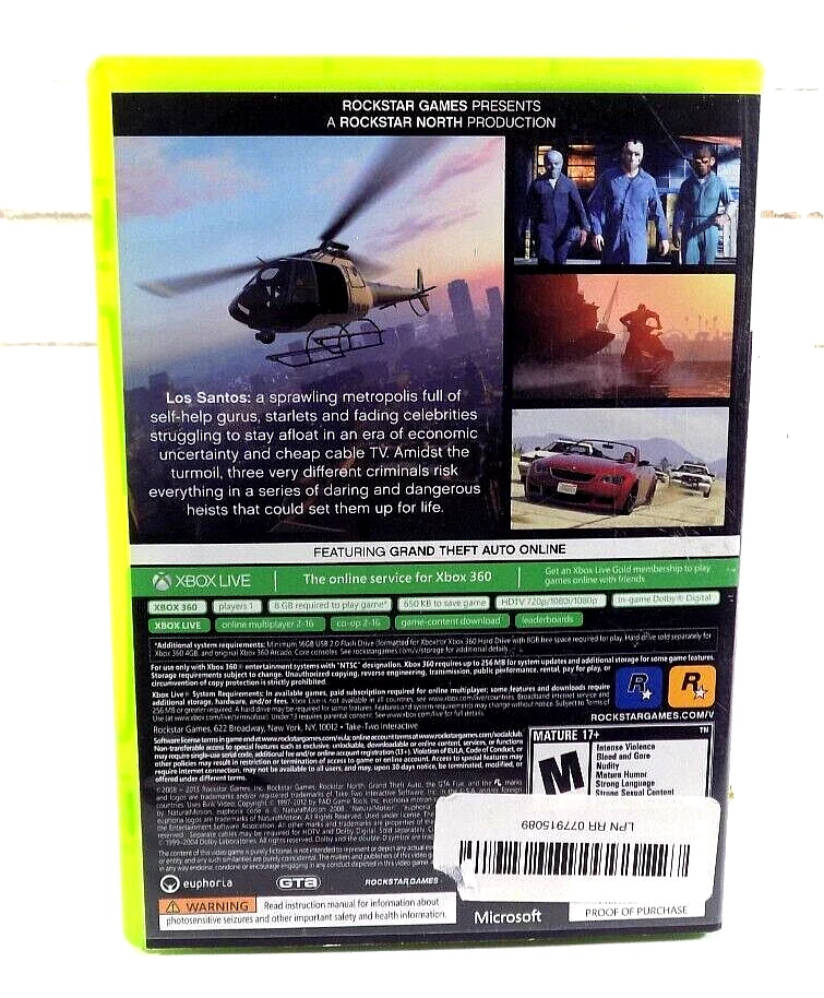 Grand Theft Auto V GTA 5 Xbox 360 - Tested - Fast Free Shipping