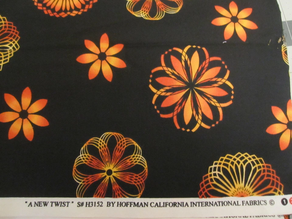 Cotton Fabric A new twist Orange Yellow Circles on Black by Hoffman 1yd 7" x  44 - Image 2 of 4