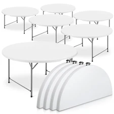 10 Pack White[5 FT FOLDING ROUND TABLE]Party Portable Camping Picnic Dining Desk
