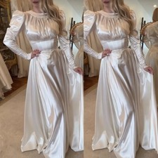 Victoria Vintage Long Sleeves Wedding Dresses High Neck Satin A Line Bridal Gown