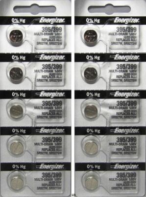 ENERGIZER 395/399 SILVER OXIDE WATCH BATTERIES SR927SW - 10 Pieces