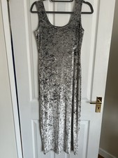 Vintage 90s Y2K ETAM Silver Crushed Velvet Maxi Dress 8 10 Split Whimsygoth