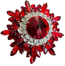 Vintage Juliana Stacked Red Rhinestone Rivoli Brooch Verified Ref #3939