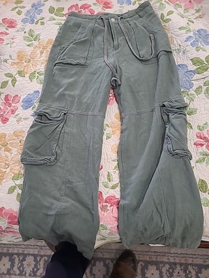Thread & Supply Women s Lighweight Cargo Joggers Green Size Medium Drawstring