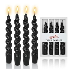 4 PCS 7.5 Inch Black Spiral Candlesticks Halloween Short Taper Candles Decor
