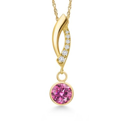 14K Yellow Gold Round 6MM Gemstone Birthstone and Lab Grown Diamond Accent